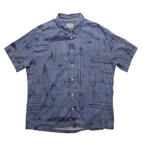 Quiksilver Waterman Mens XXL Blue Surfboard Print Beach Shirt Short Sleeve